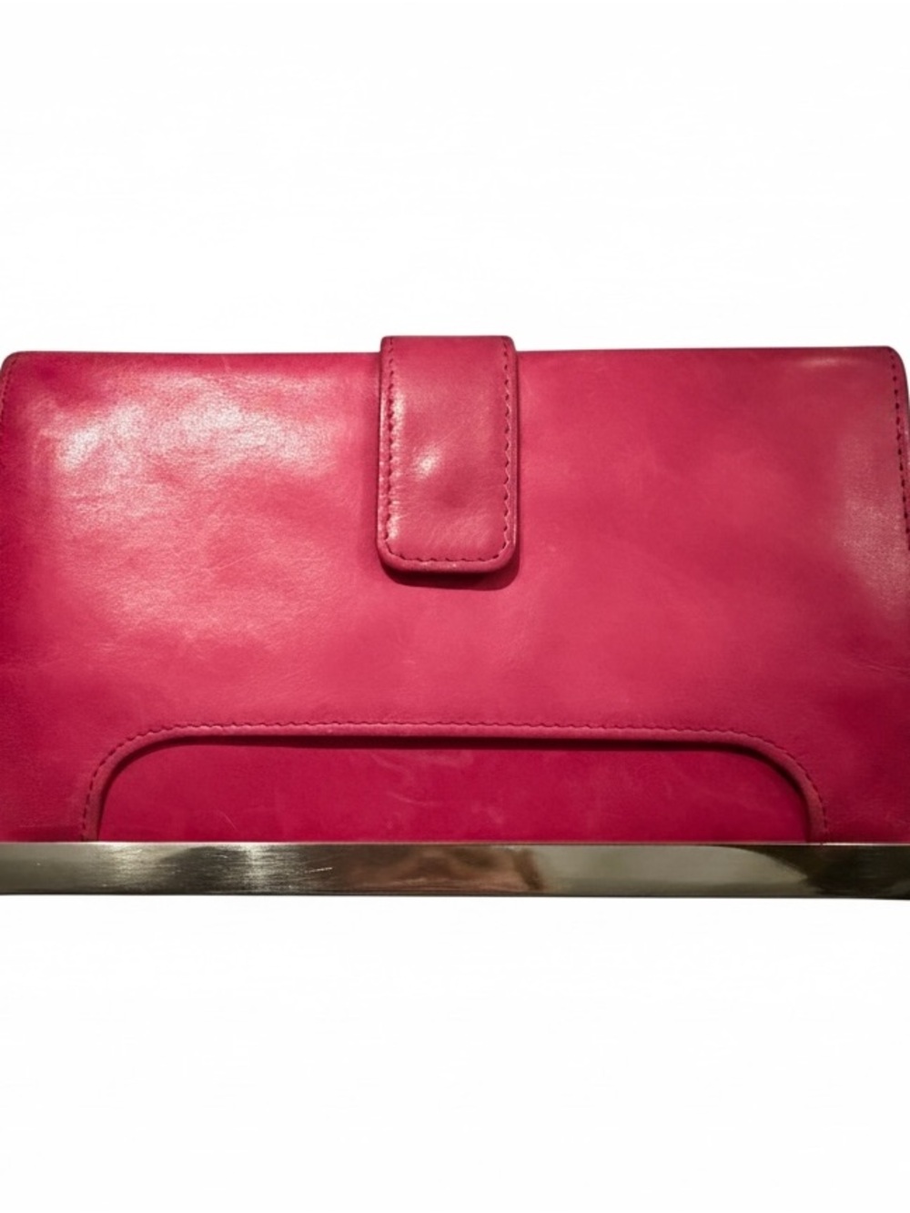 HOBO Hot Pink Leather Clutch Wallet with Metallic Trim